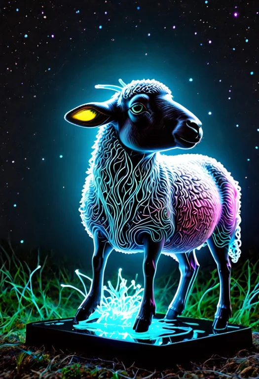 Bioluminescent Light, Polaroid Photograph, Sheep Statue With...