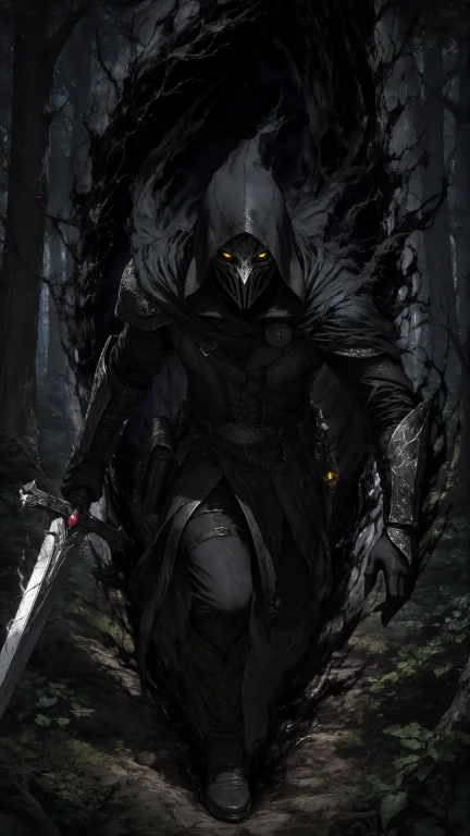 A Dark Fantasy Illustration Of A Eerie Masked Warrior Approa...