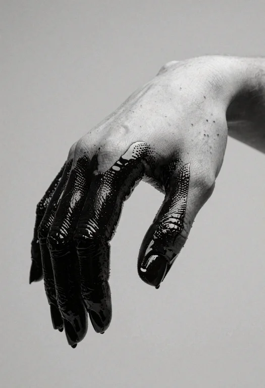 This Is A Black-and-white Photograph Of A Single Human Hand....
