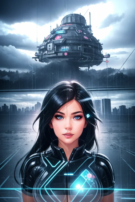 1girl, Lorareiqv30.7 Reiq, Cyberpunk Foggy Himeji Castle In...
