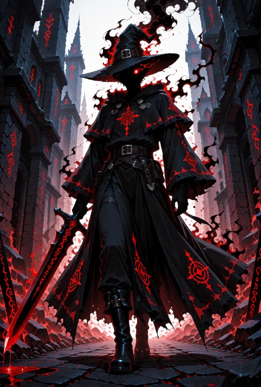 A Dark Fantasy Mage, A Demon Warlock, With A Silhouette-like...