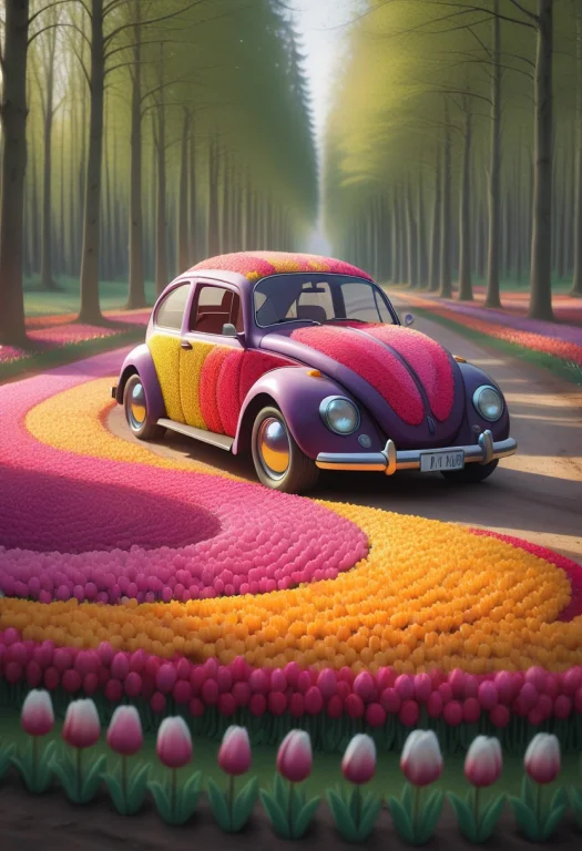 Jaynl-tm, A Car Made Of Tulips. Individual Distinct Tulip Pe...