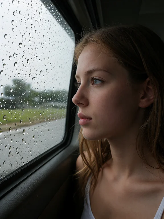 Woman, Pov View1.3, Watching Her Look Out The Window At The...