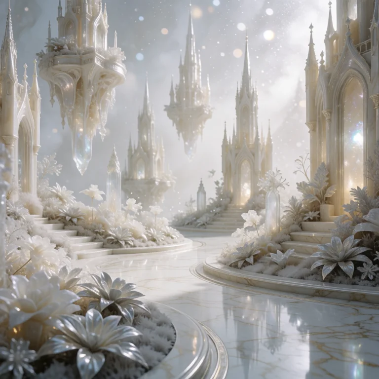 Wide-angle Panoramic Vista Of A Mystical White-on-white Fant...