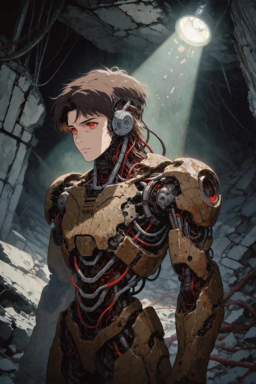 An Anime Style Illustration Of A Male Relic Android With Wea...