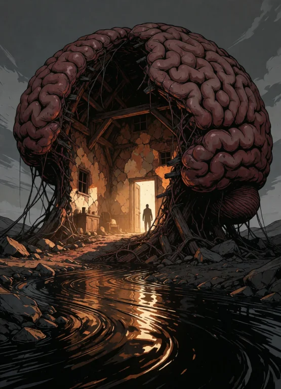 Surreal Hyperreal Digital Artwork, The Brain-house Is Slowly...