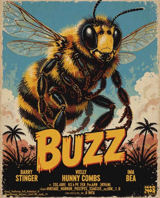 Vintage Movie Poster Featuring A Giant Anthro Bumblebee Huma...