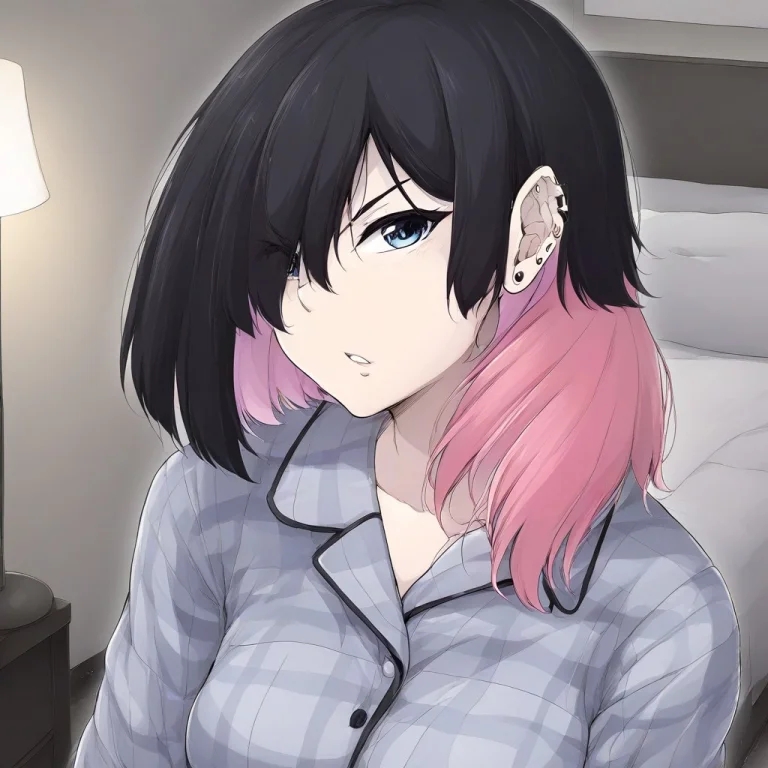 Kaya2sn, 1girl , Ear Piercing , Short Hair, Black Hair, Pink...