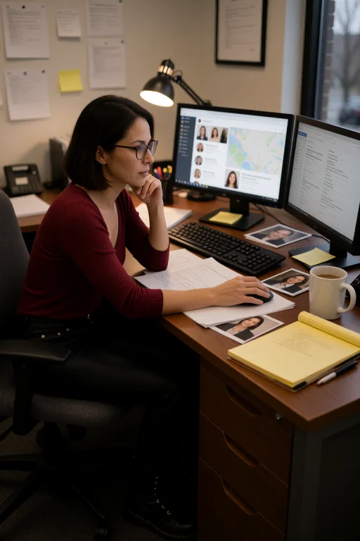 Jessicaramirez, Photorealistic. Jessica Sits At A Cluttered...