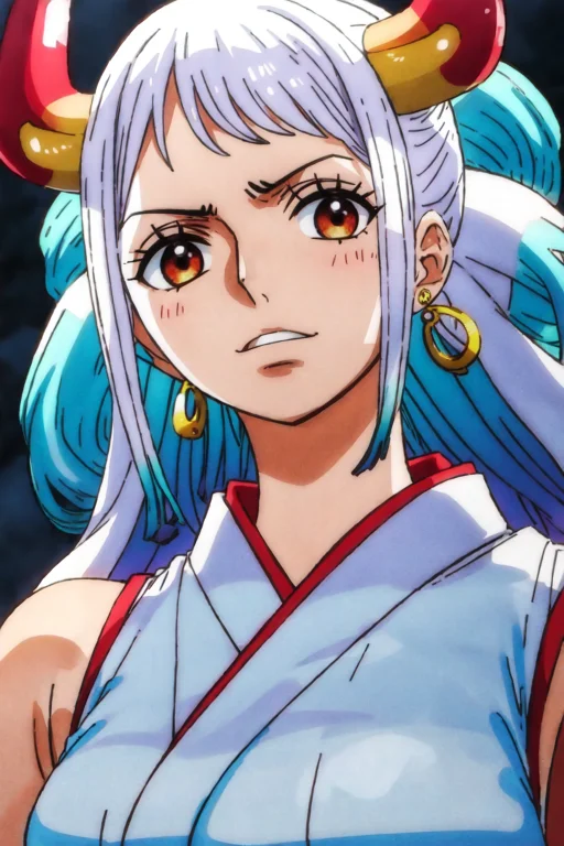 1girl, Yamato5000, Whitehair, Greenhair, Gradienthair, Horns...
