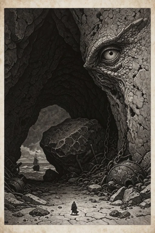 Dark Fantasy Etching Illustration Of The Single Eye Of A Cyc...