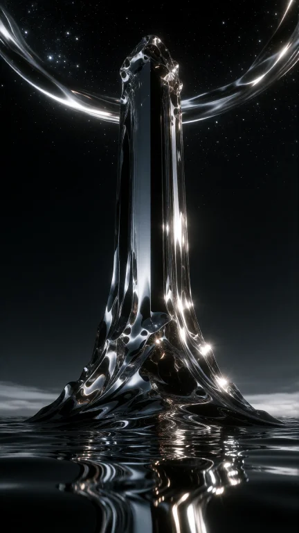 916 Vertical Monument Of Liquid Metal Surrealism. Visualizin...