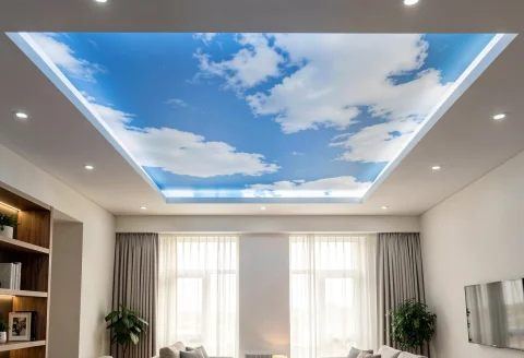 Professional Interior Photography Of A Modern Room. The Cent... — FLUX AI Prompt: Professional interior photography of a modern room. The central part of the ceil...