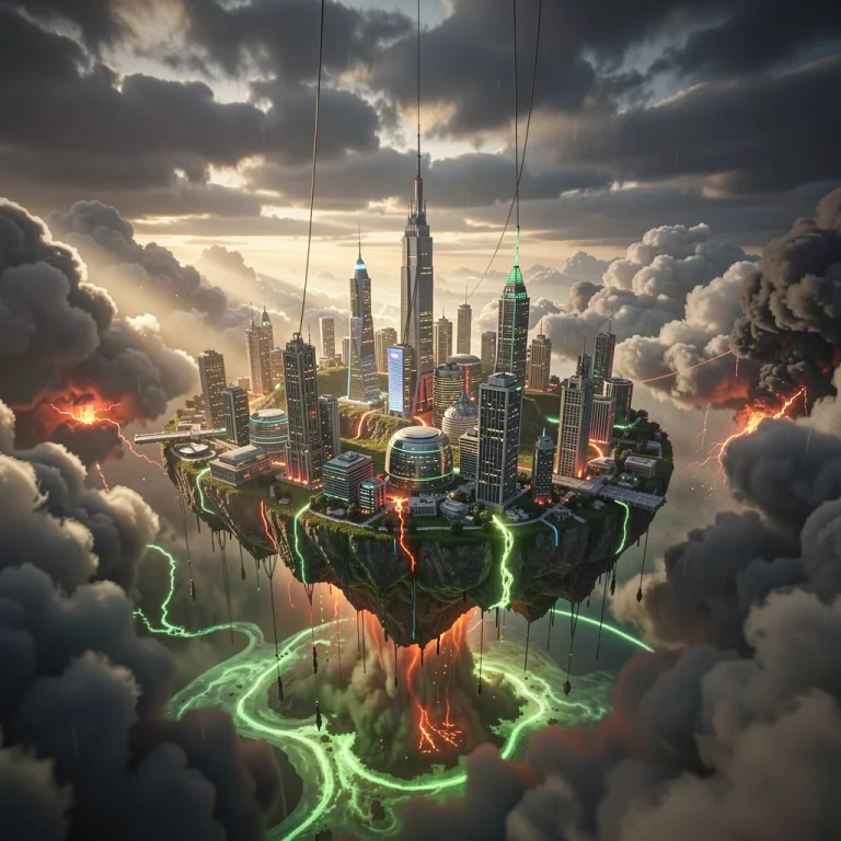 A Floating City Tethered Above Toxic Clouds, Cinema 4d Rende...