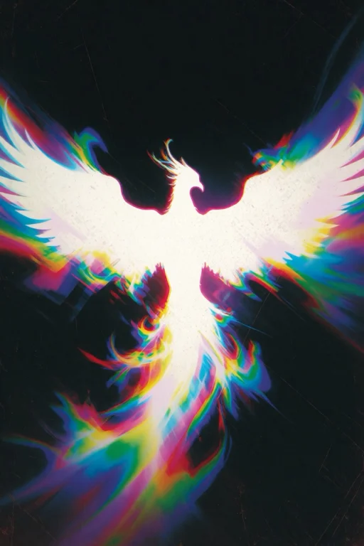 The Image Depicts A Stylized, Silhouetted Phoenix, Rendered...
