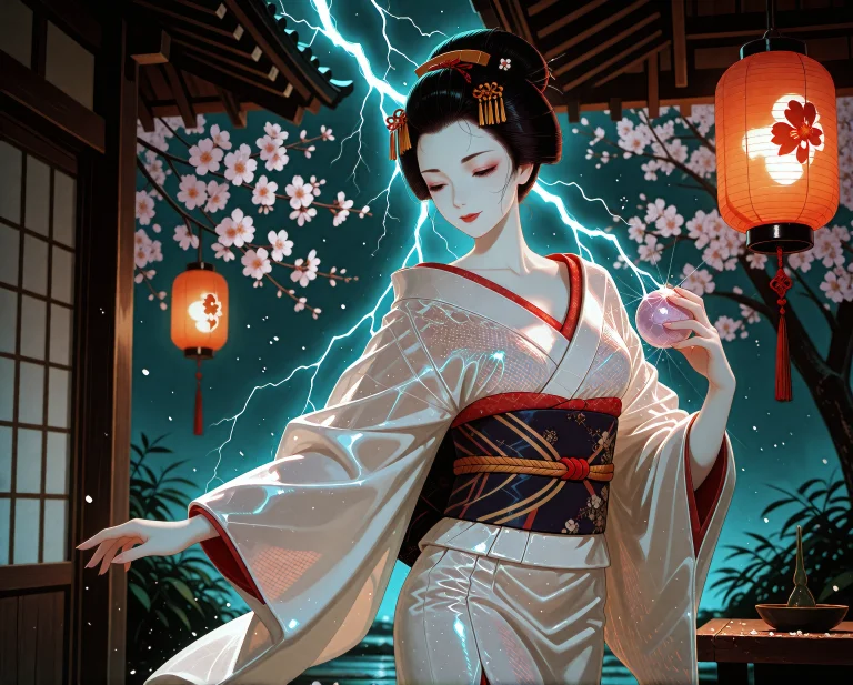 A Photorealistic, Cinematic Scene Captures A Solitary Geisha...