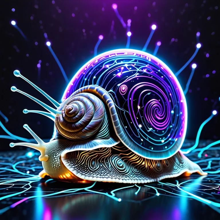 A Snail Piloting A Tiny Glowing Spaceship Shell, Soft Biolum...