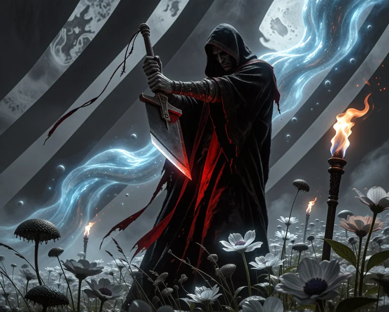 A Solitary Executioner, Stern And Imposing, Stands In A Moon...