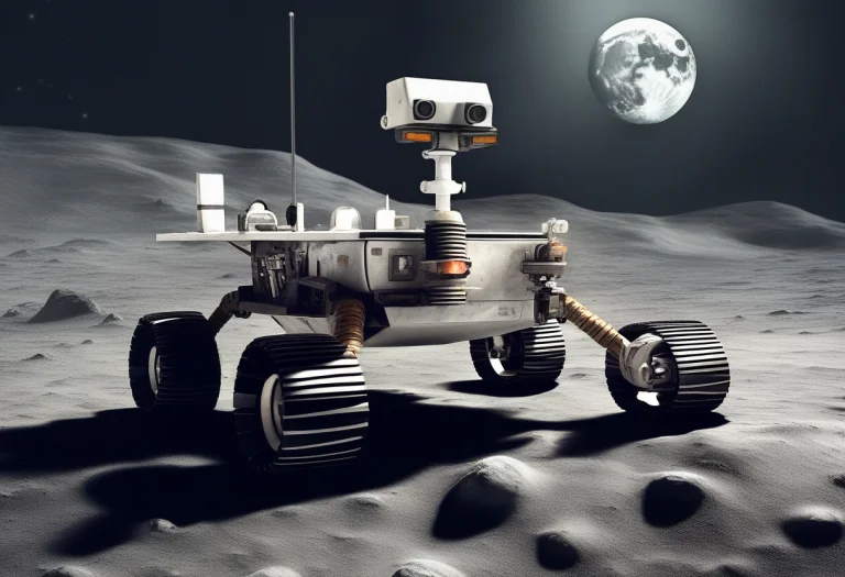 A Lunar Rover Parked On Grey Regolith, Classical Painting, S...