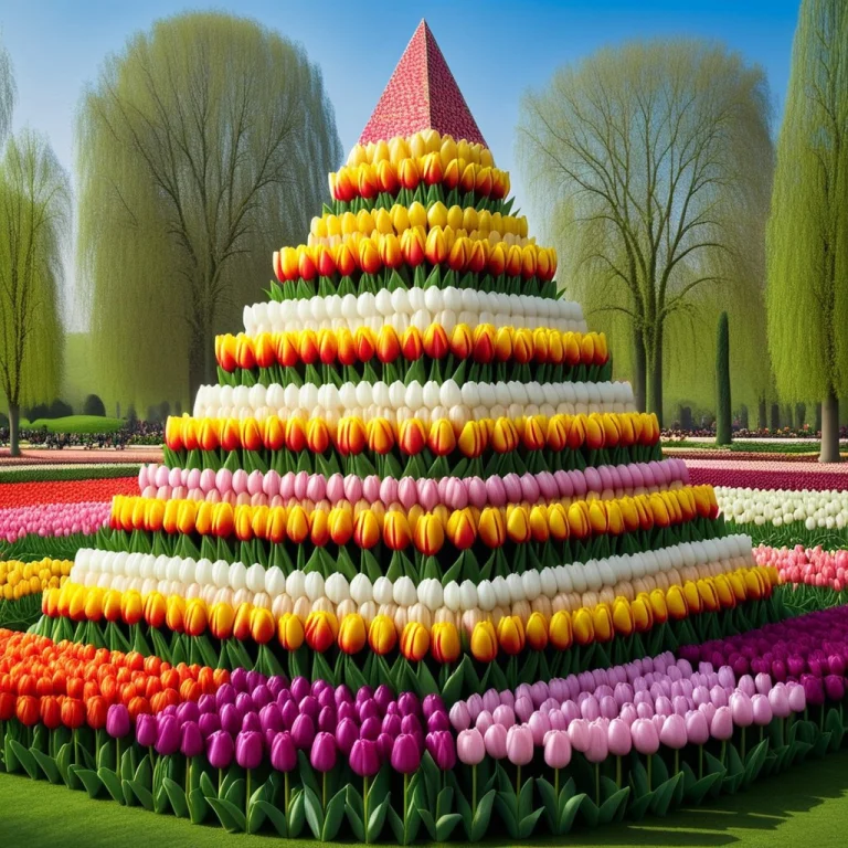 Pyramid Of Cheops Made Of Tulips, Masterpiece, Best Quality,...