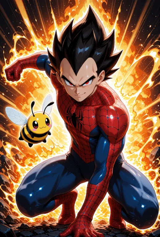 Vegeta From Dragon Ball Wearing A Spider-man Costume, Human,...