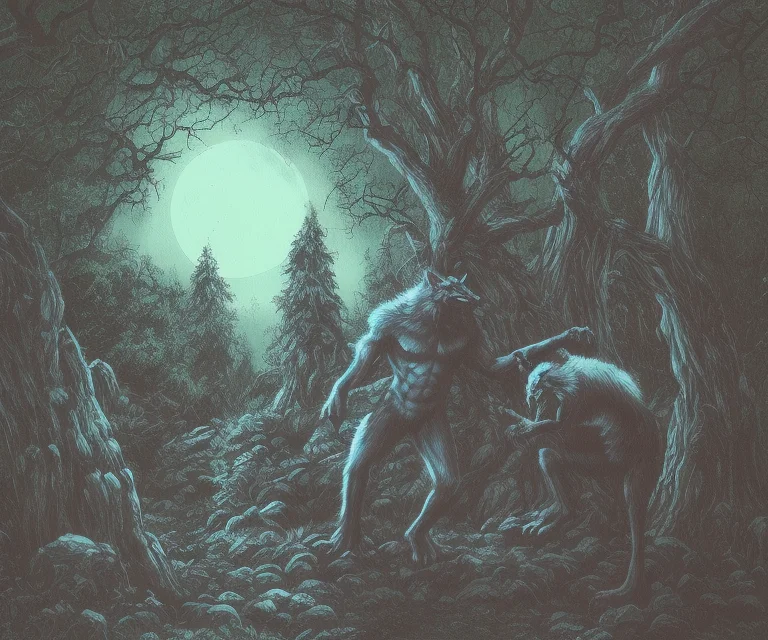 Werewolves In The Woods, Full Moon, Greek Temple, Cyprus Tre...