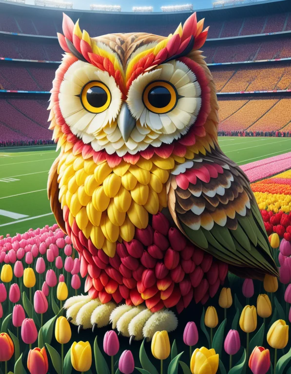 A Superb Owl At An American Football Game Made Of Tulips, Ja...