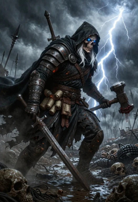 A Grimdark Fantasy Digital Painting Of An Undead Warlord Str...