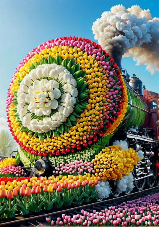 Jaynl-tm, Made Of Tulips, A Majestic Steam Locomotive Made O...