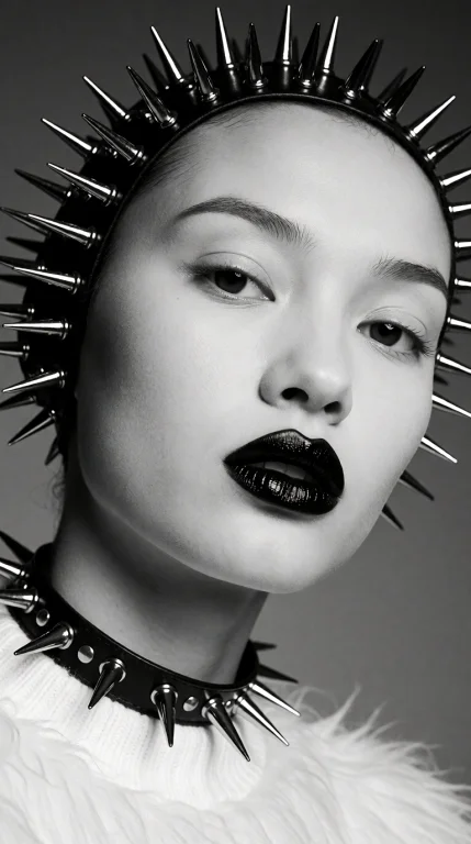 A Black-and-white Close-up Portrait Captures A Subject With...