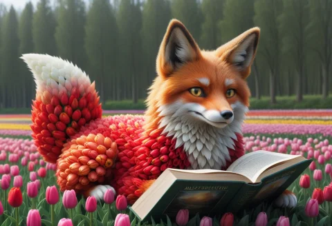 Fox, Made Of Tulips, Searching For Your Destiny In A Book Th... — SDXL AI Prompt: fox, made of tulips, Searching for your destiny In a book that's not reality We...