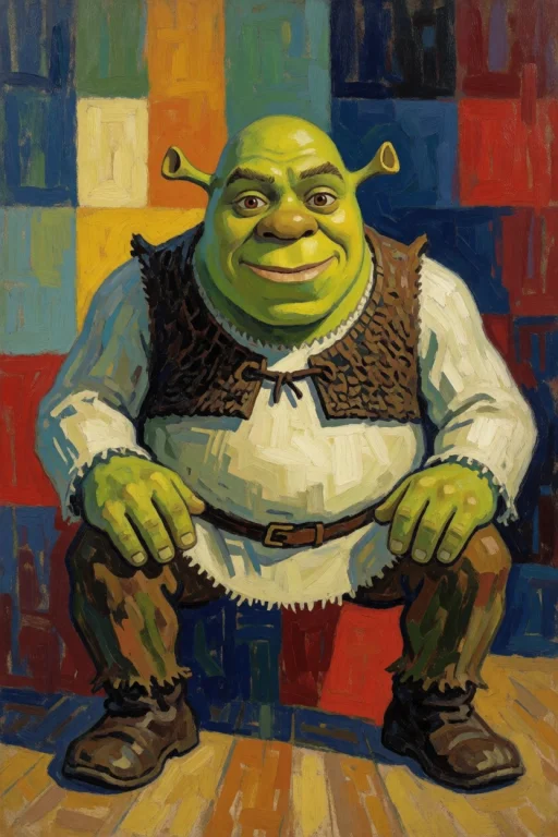Shrek Ultra Abstract Minimalism Cubism Painting Iconic Scene...