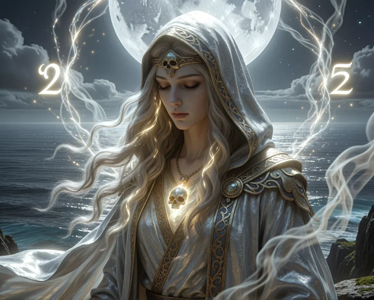 At The Summit Of A Sacred Mountain Bathed In The Argent Lumi...