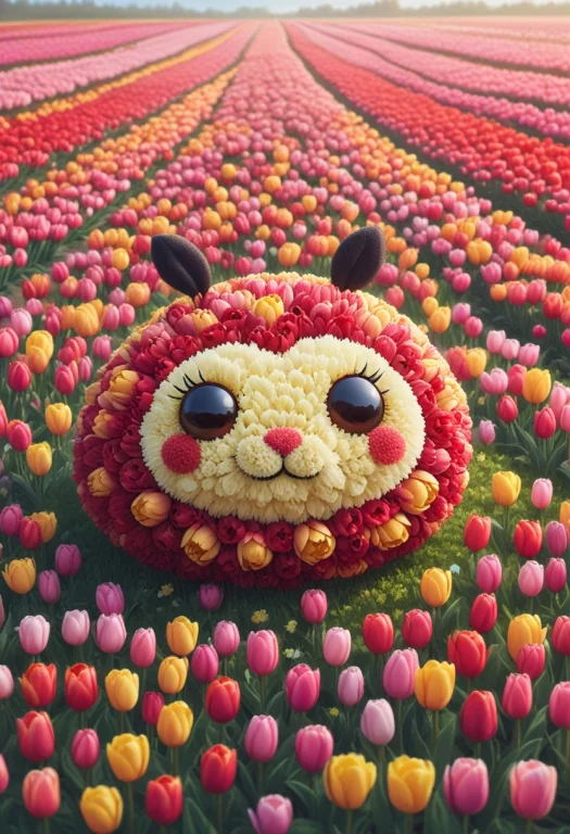 Jaynl-tm A Cute Ladybug Made Of Tulips, Field, Sunny,