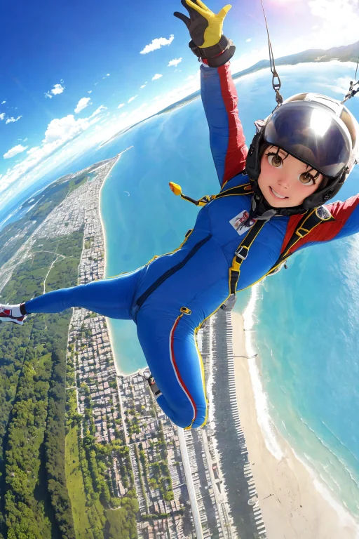 Skydiver Jumping Out Of A Plane, Sunny Day, Godrays, Ocean I...