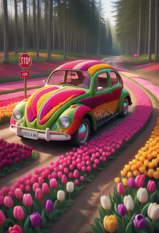 Jaynl-tm, A Car Made Of Tulips, Individual Distinct Tulip Pe...