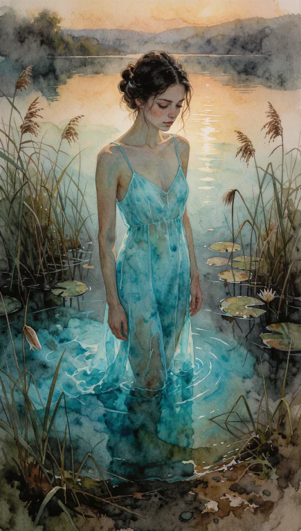A Luminous Transparent Watercolor Painting On White Cold-pre...