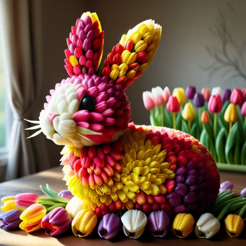 Make A Bunny Made Out Of Tulip Petals Individual, Distinct... — SDXL AI Prompt: Make a bunny made out of: Tulip Petals — Individual, distinct flower shapes that...