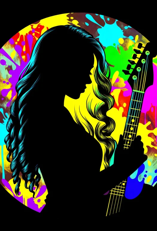 Black Silhouette Of A Beautiful Woman With Long Curly Hair P...