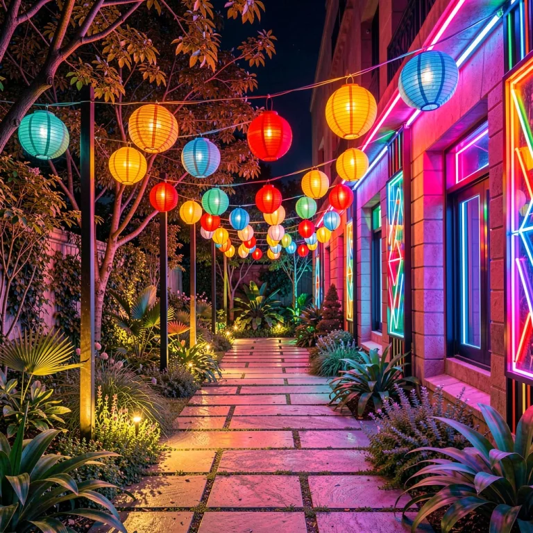 A Garden Path Glowing With Strung Paper Lanterns, Art Deco,...