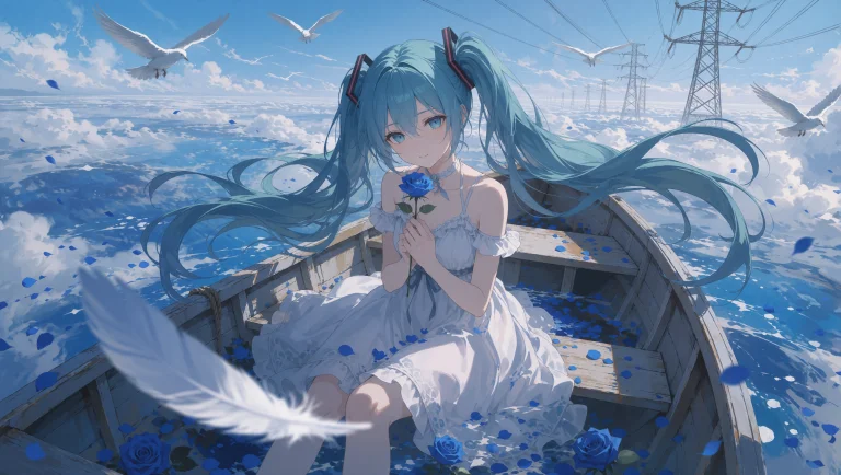 A Slightly High-angle View Shows Hatsune Miku From Vocaloid,...