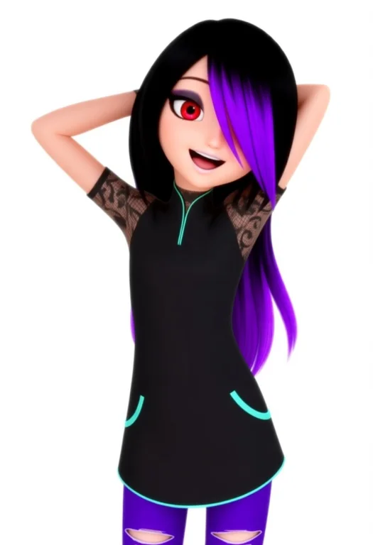High Detailed, 3d, Black Turtlenecked, Long Black Hair With...