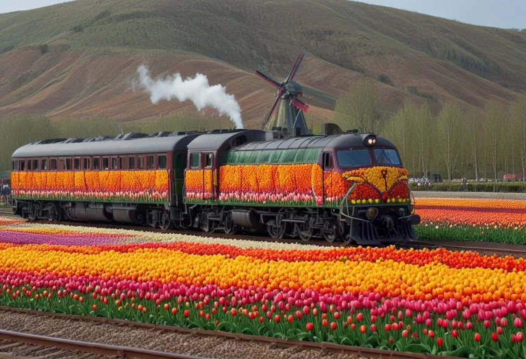 Made Of Tulips, Jaynl-tm, A Locomotive Made Of Tulips On A T...