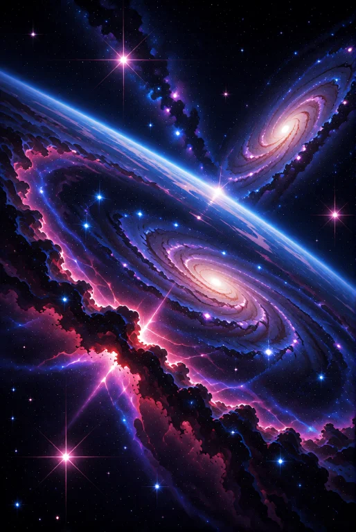 A Cinematic Cosmic Landscape Featuring A Breathtaking Vista...