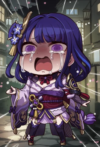 Score7, Score8, Score9, April Fools, Chibi, Raiden Shogun, C... — Stable Diffusion AI Prompt: score_7, score_8, score_9, april fools, chibi, raiden shogun, crying with eyes o...