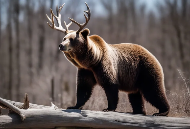 A Bear Crowned With Antlers Of Driftwood, Harsh Midday Sun,...