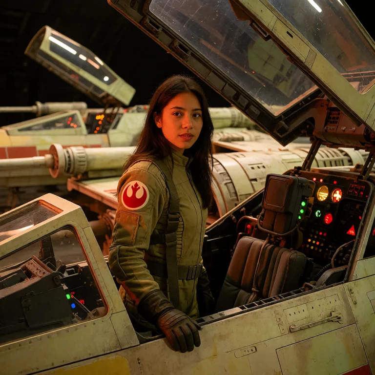 A Young Hispanic Woman Stands Ready To Board Her X-wing Figh...
