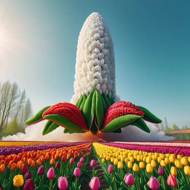 Jaynl-tm, Made Of Tulips, A Rocket Lifting Off From Its Laun...