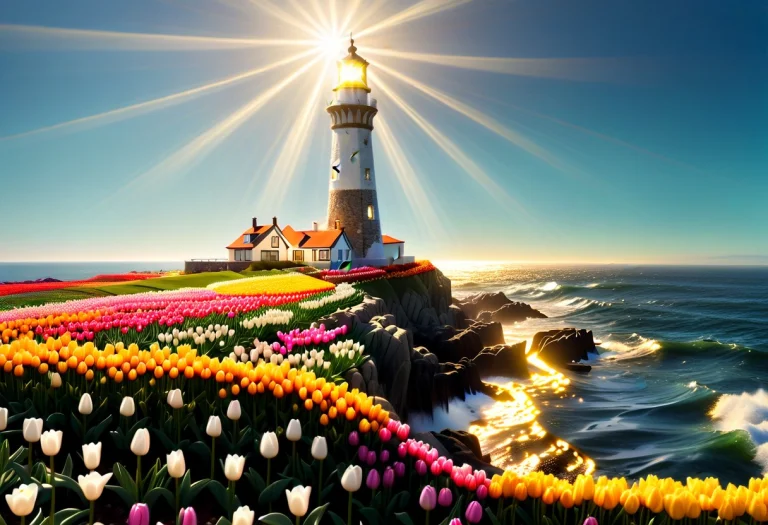 A Tall Coastal Lighthouse Standing On A Rocky Cliff Overlook...