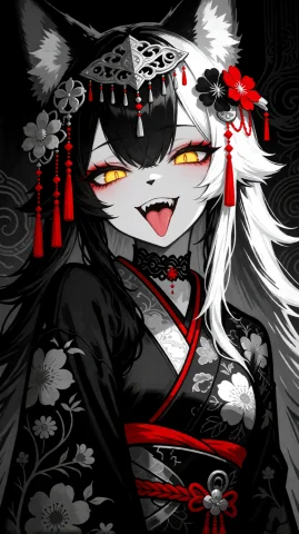 A Black And White Anime-style Female Character With Wolf-lik... — Stable Diffusion AI Prompt: A black and white anime-style female character with wolf-like features, includin...